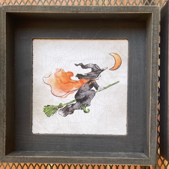 HALLOWEEN PICTURE SET 🧟‍♀️🐈‍⬛ Witch Black Cat Cute Holiday House Decor Framed - Picture 3 of 7